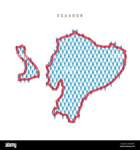 Ecuador population map. Stick figures Ecuadorian people map with bold red translucent country ...