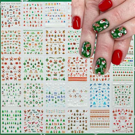 Amazon.com: 30 Sheets Christmas Nail Art Stickers Colorful Snowflake ...