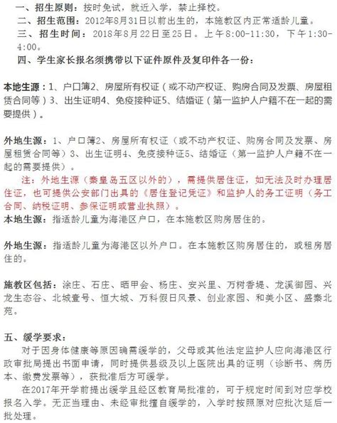 家长们看过来！秦皇岛各小学招生简章、入学政策~_等材料