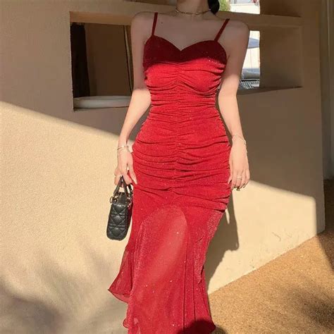 Red Dress - Glitter Pleated Bodycon Dress - Women Dress – Fashionnsio