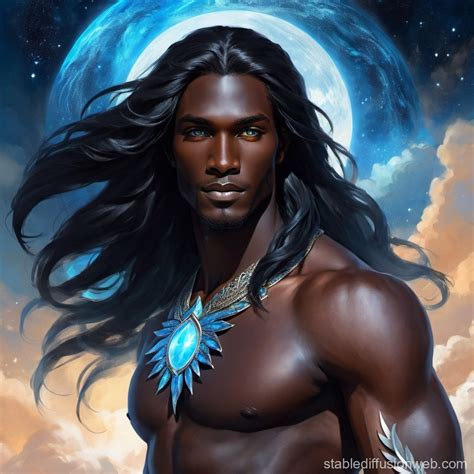 Tall Black Skinned Man with Long Hair and Blue Eyes | Stable Diffusion ...