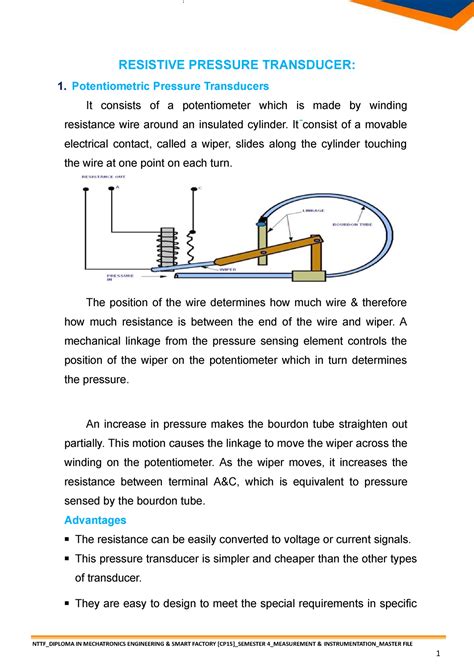 Resistive Pressure Transducer - NTTF_DIPLOMA IN MECHATRONICS ...