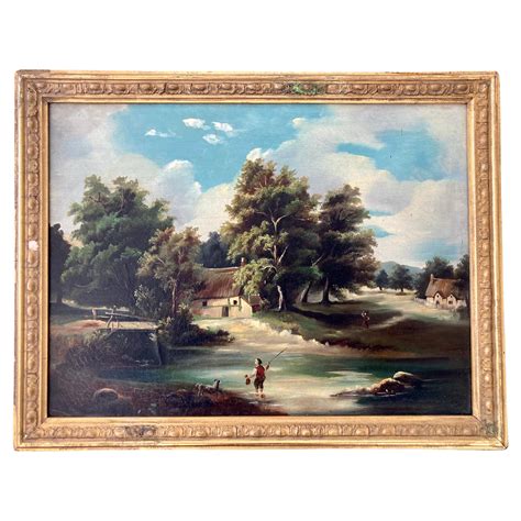 19th Century Painting Landscape with Children Playing For Sale at 1stDibs