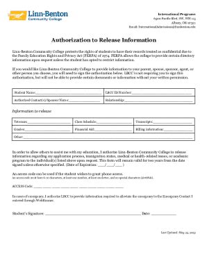 Fillable Online Authorization to Release Information - Linn-benton ...