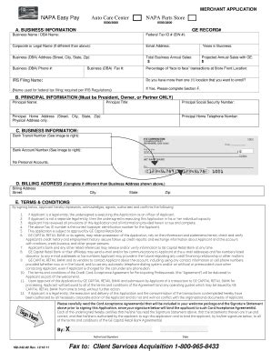 Fillable Online MERCHANT APPLICATION - NAPA AutoCare Fax Email Print ...