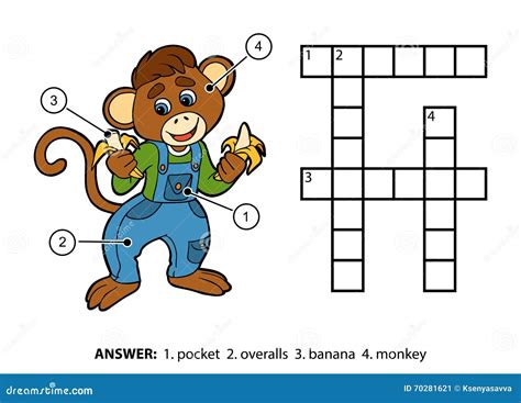 Vector Color Crossword. Little Monkey and Bananas Stock Vector ...