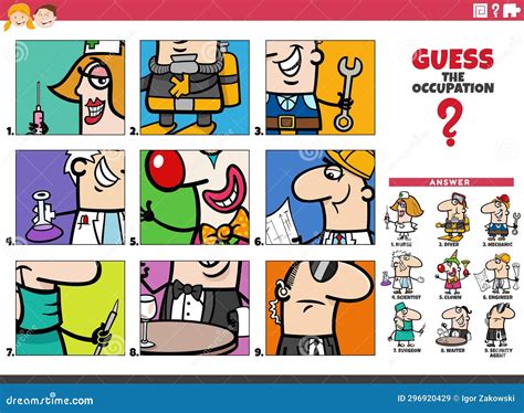 Guess the Occupation Cartoon Educational Activity Stock Illustration - Illustration of template ...