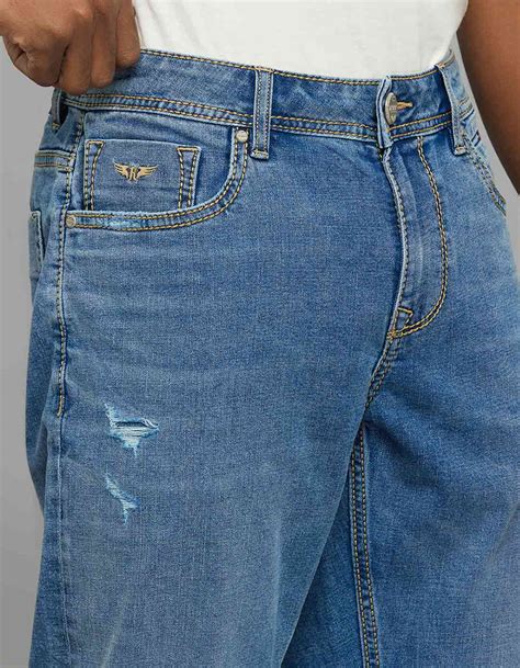 Medium Blue 5 Pocket Midrise, Comfort And Straight Fit Stretch Jeans ...