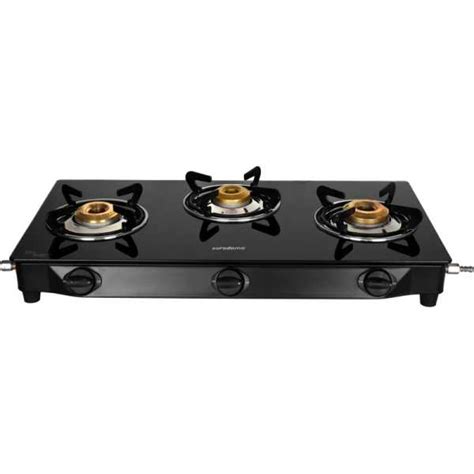 Eurodomo Hob Cooktop Wave 3BC BK Glass Manual Gas Stove(3 Burners ...