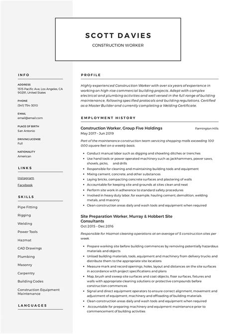 21 Construction Worker Resume Examples | PDF | 2025