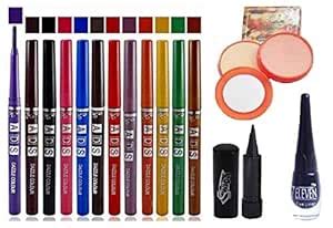 Swipa Kajal+12Pcs Eyeliner Multicolour+2In1 Compact+7 Eleven Eyeliner ...