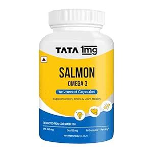 Tata 1mg Salmon Omega 3 Fish Oil Supplements 1000mg - 60 Capsules ...