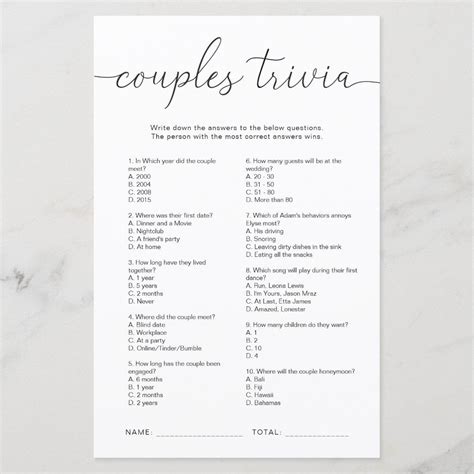 Quinn Minimal Couples Trivia Game | Zazzle in 2025 | Wedding trivia ...