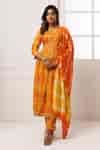 Buy Yellow Cotton, Silk, Rayon Embroidery Split V-neck Kurta Pant Set ...