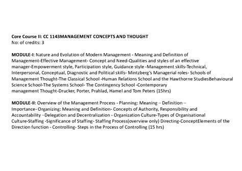 MGT Revision Notes - Core Course II: CC 1143MANAGEMENT CONCEPTS AND ...