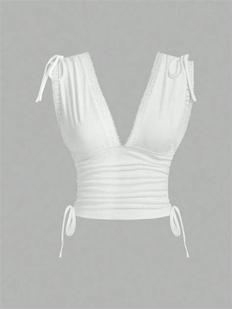 Sweetra Women's Summer Solid Color Ruched Shoulder Strap Casual Tank ...