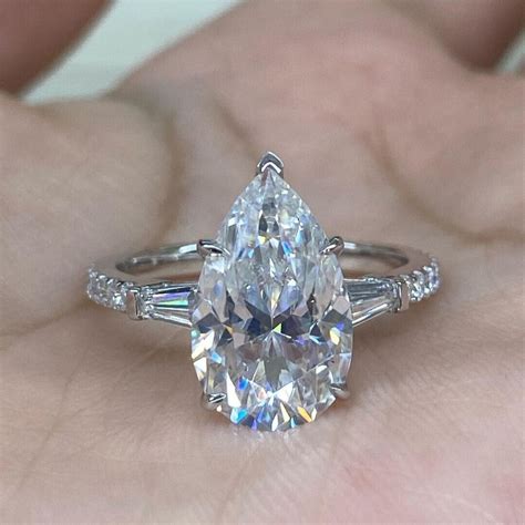 Teardrop Engagement Ring Pear Cut Moissanite Wedding Proposal Ring For ...