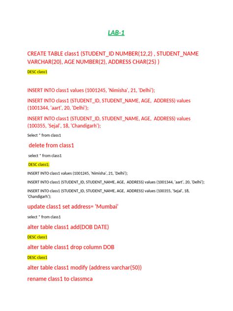 Image result for DBMS SQL Lab Notes