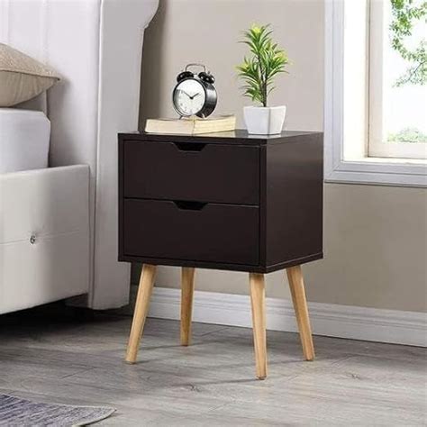 CROWN ART SHOPPEE Organizing Nightstand Solid Wood Legs Mid-Century ...