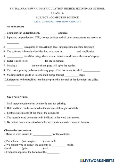 Computer Worksheet MS Word 的图像结果