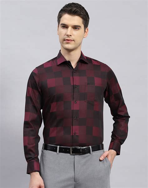 Buy Men Maroon Check Collar Full Sleeve Shirt Online in India - Monte Carlo