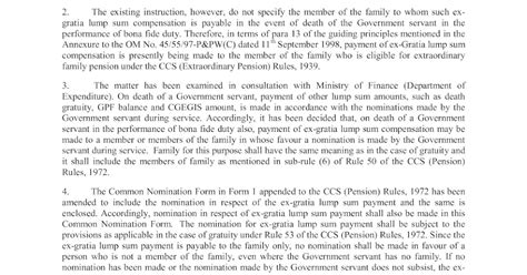 Payment of amount of Ex-Gratia lump sum compensation to the families of ...