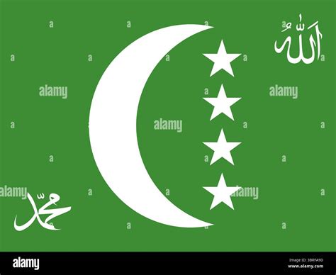 Flag of the Comoros (1996–2001) – green field with white crescent and four stars, horizontal ...