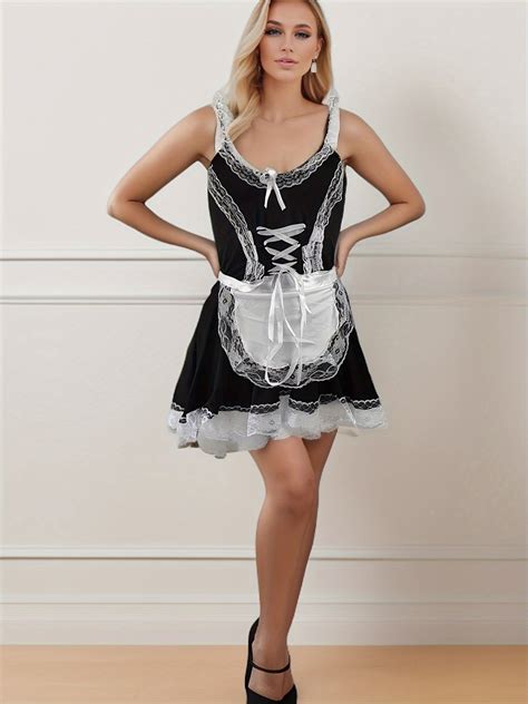 Sexy Maid Role Play Costume Contrasting Lace Colorblock Slip Dress – CRAZE