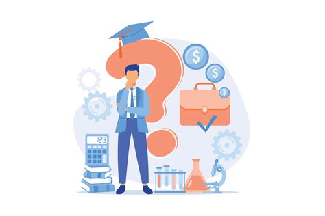Graduate choosing college. Profession choice, decision making, future planning. Multiple career ...
