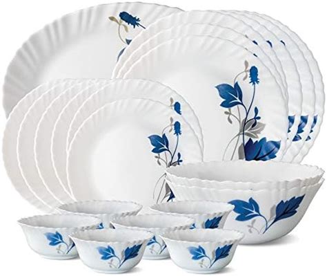 Larah by Borosil Weave Fluted Series Opalware Dinner Set | 28 Pieces ...