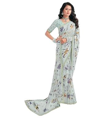 Buy Laxmipati Sarees Women's Floral Printed Georgette Saree in Grey ...