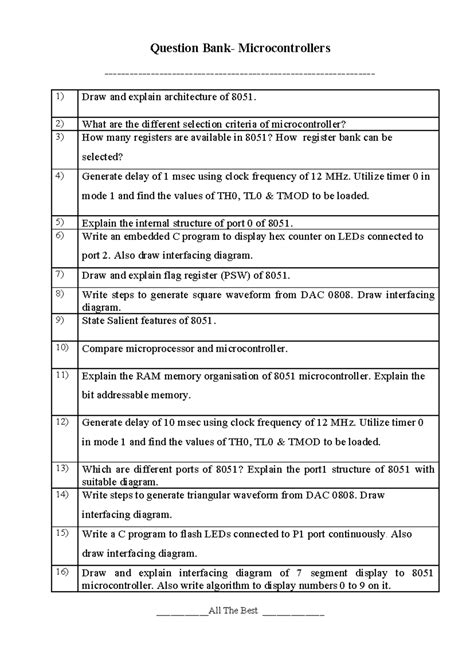 Question Bank: Microcontrollers (MCU) - 8051 Architecture ...