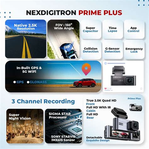 NEXDIGITRON Prime Plus 3CH DashCam, 2.5K+FHD+FHD+IR, GPS Logger, IMX415 ...