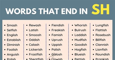 985+ Common Words that End in SH in English • 7ESL