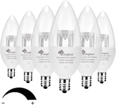 sunplux E12 Candelabra LED Light Bulbs Dimmable 40W Equivalent, 2700K ...