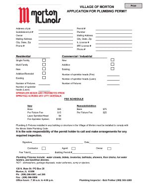 Fillable Online VILLAGE OF MORTON APPLICATION FOR PLUMBING PERMIT Fax ...