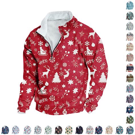 VBTAPA Ugly Christmas Sweatshirts for Men Xmas Tree Printed Long Sleeve ...