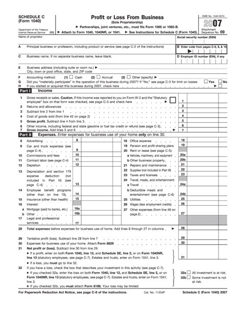2007 Form IRS 1040 - Schedule C Fill Online, Printable, Fillable, Blank ...