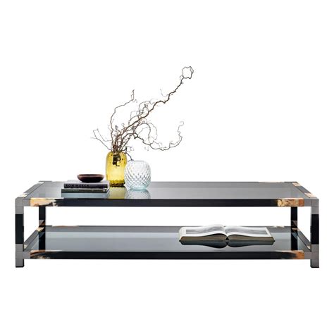 Vintage Rectangular Black Lacquer Coffee Table with Inset Nickel ...