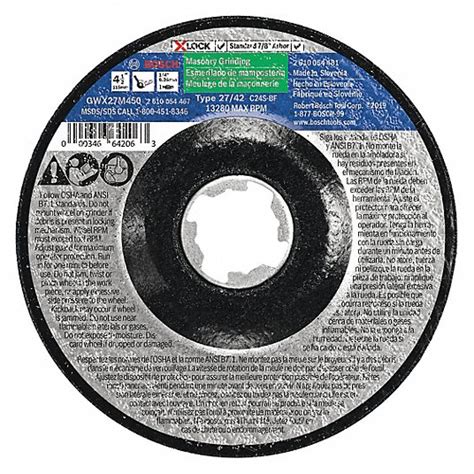 BOSCH, Type 27, 4 1/2" x 1/4" x 7/8", Depressed Center Grinding Wheel ...