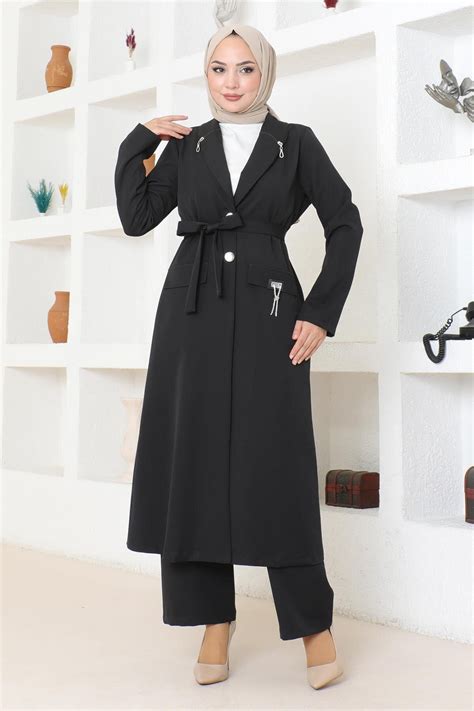 Black Zipper Detail Set - Modamihram | ElbiseBul