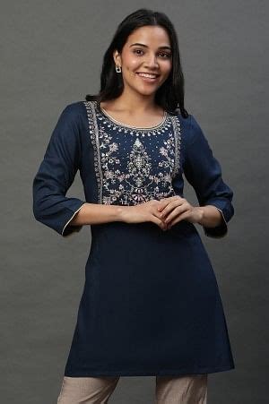 Buy Blue Embroidered Short Kurti Online for Woman | Shop for Aurelia