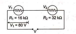 Voltmeters V1 and V2 are connected in series across a D.C. line. V1 ...