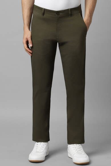 Buy Men Olive Slim Fit Textured Flat Front Casual Trousers Online ...