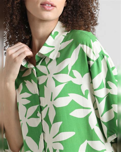 Green Tropical Print Shirt