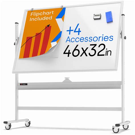 Rolling Magnetic Whiteboard 46 x 32 - Large Portable Dry Erase Board ...