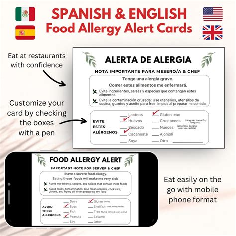 Printable Spanish Food Allergy Card • Customizable Restaurant Allergy ...