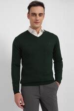 Buy Men Green Solid V Neck Full Sleeves Sweater Online - 945078 | Allen ...