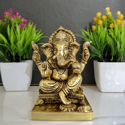Buy CraftVatika Lord Ganesha Brass Idol Murti Showpiece for Gift Brass ...