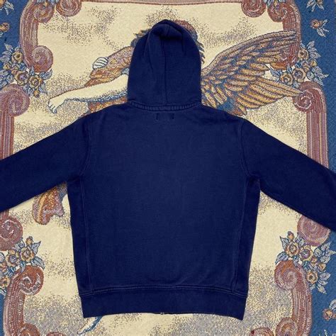 Navy blue polo hoodie with red logo Measurements... - Depop